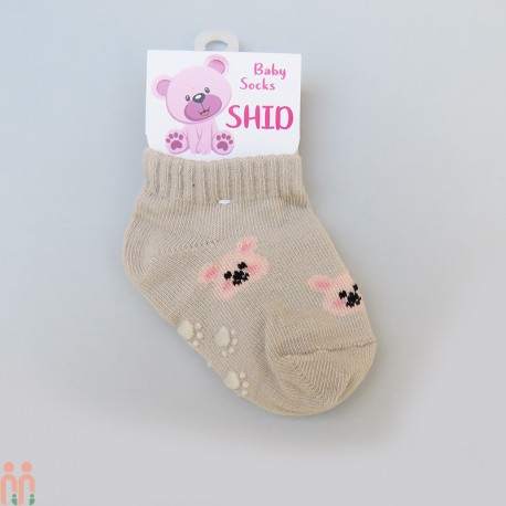 جوراب مچی نوزاد نخی استپ دار نسکافه ای خرس 0 تا 1 سال Baby cute socks