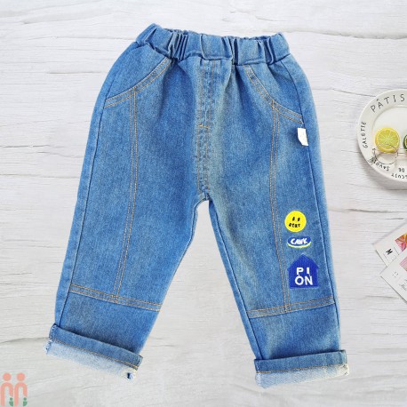 شلوار لی اسپرت بچه گانه وارداتی کمرکشی آبی ایموجی Baby jeans pants