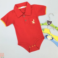 لباس بادی آستین کوتاه یقه دار زیردکمه دار نوزاد و کودک نخی قرمز kids boy bodysuits