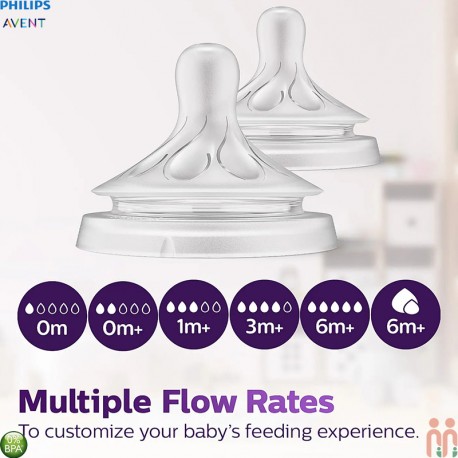 سرشیشه اونت اصل نچرال ریسپانس 3 قطره سری جدید 2 عددی Philips Avent Natural Teat
