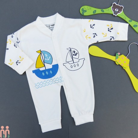 سرهمی و کلاه نوزاد و کودک نخی سفید قایق Baby sleepsuits