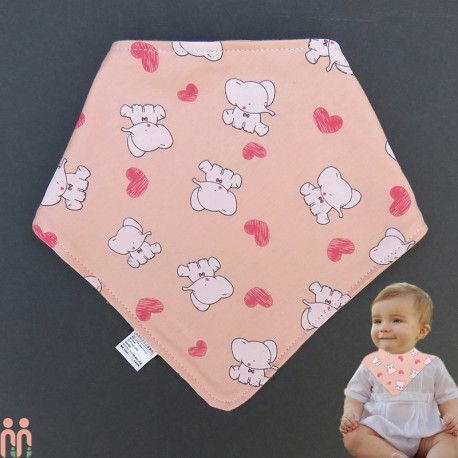 دستمال گردن و پیشبند نوزاد و کودک وارداتی 2 لایه نخی صورتی فیل Baby Triangle cotton bibs