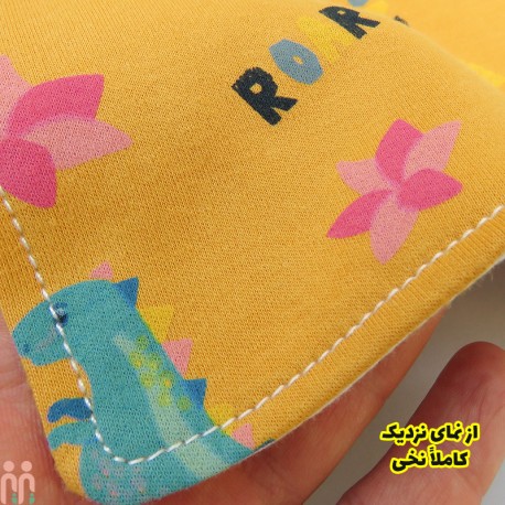 دستمال گردن و پیشبند نوزاد و کودک وارداتی 2 لایه نخی زرد دایناسور Baby Triangle cotton bibs