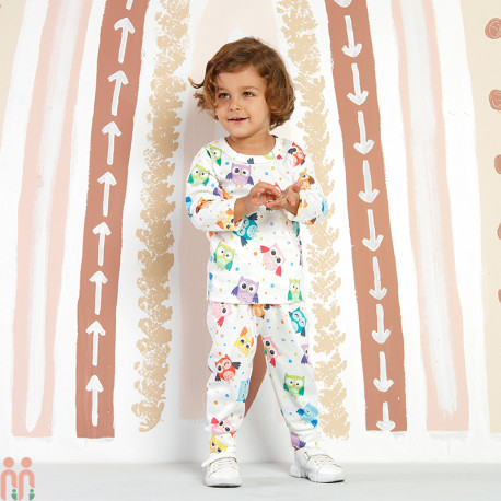 لباس ست بلوز شلوار نخی دخترانه جغد 1 تا 3 سال تمام چاپ kids clothes set