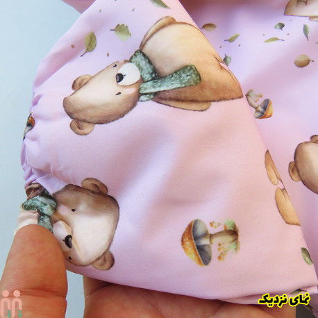 کاپشن دخترانه کلاه دار داخل خز ضدآب صورتی خرس شالگردنی Kids Jacket