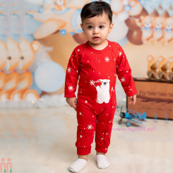 سرهمی نوزاد و کودک قرمز خرس قطبی نخی دخترانه پسرانه 6 تا 9 ماه christmas kids cotton jumpsuits