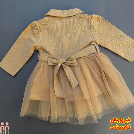 لباس مجلسی دخترانه پیراهن آستین بلند نسکافه ای طرح اِلای Girl Elay model dress