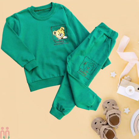 بلوز و شلوار بچه گانه دورس نخی اعلا سبز خرس کوچولو kids new set clothes