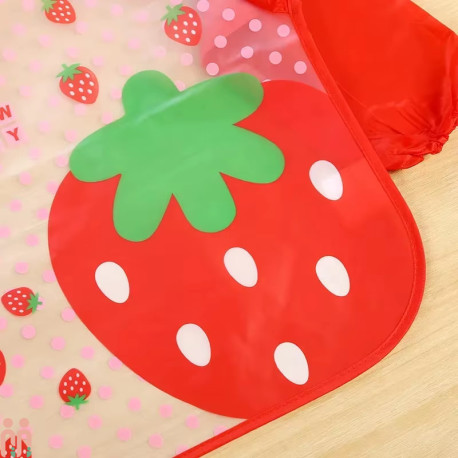 پیشبند لباسی بچه گانه ضدآب قرمز توت فرنگی baby waterproof clothing bibs with sleeves
