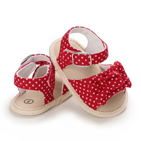 صندل دخترانه وارداتی نوزاد و کودک استپ دار طرح پاپیون قرمز خالدار Baby girl footwear