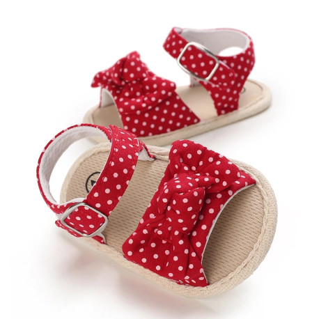 صندل دخترانه وارداتی نوزاد و کودک استپ دار طرح پاپیون قرمز خالدار Baby girl footwear