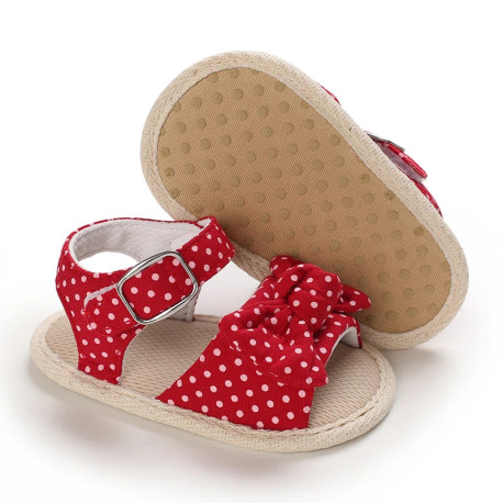 صندل دخترانه وارداتی نوزاد و کودک استپ دار طرح پاپیون قرمز خالدار Baby girl footwear