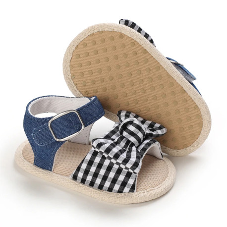 صندل دخترانه وارداتی نوزاد و کودک استپ دار طرح پاپیون چهارخانه Baby girl footwear