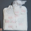 ست لباس بیمارستانی نوزاد 7 تکه نخی اعلا مارک جونیورز سفید صورتی پاپیون Baby born clothes set