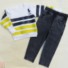 لباس مجلسی پسرانه بلوز فینگردار و شلوار لی راه راه زرد پولو Kids polo new set clothes