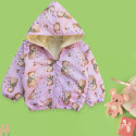 کاپشن دخترانه کلاه دار داخل خز ضدآب صورتی خرس شالگردنی Kids Jacket