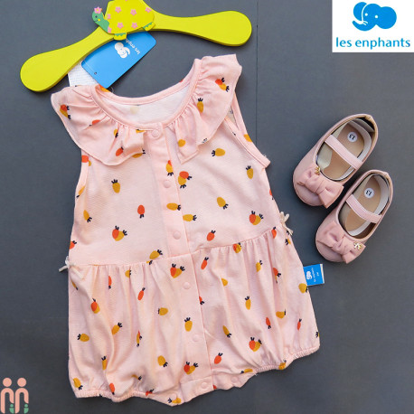 رامپر دخترانه نوزاد و کودک وارداتی مارک اورجینال لس انفنتز صورتی هویج Baby girl rompers