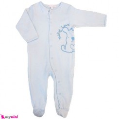 سرهمی نخی نوزاد و کودک 6 تا 9 ماه آبی خرگوش Baby cotton sleepsuit