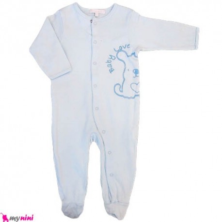 سرهمی نخی نوزاد و کودک آبی خرگوش Baby cotton sleepsuit