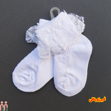 جوراب دخترانه مجلسی لبه توردار وارداتی کیفیت عالی نخ پنبه ای 2 تا 4 سال girl bow tie socks