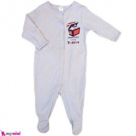 سرهمی نخی نوزاد و کودک 3 تا 6 ماه طوسی Baby cotton sleepsuit