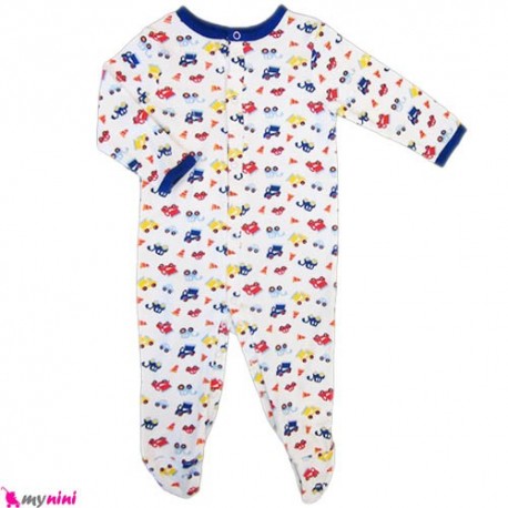 سرهمی نخی نوزاد و کودک 6 تا 9 ماه ماشینها Baby cotton sleepsuit