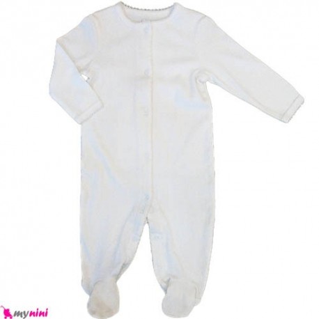 سرهمی نخی نوزاد و کودک 3 تا 6 ماه سفید Baby cotton sleepsuit