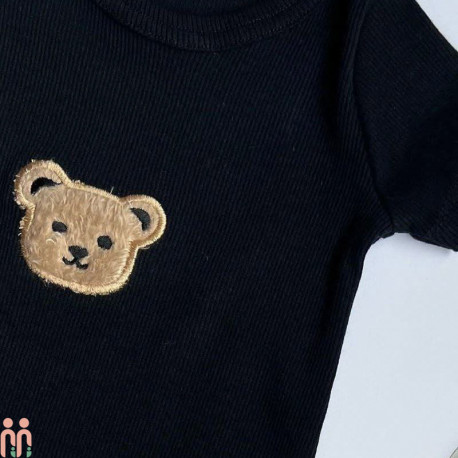 رامپر مشکی نخی کبریتی نوزاد و بچه گانه تدی Baby cotton rompers