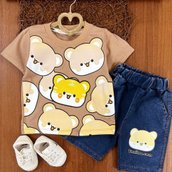 لباس ست نخی تیشرت و شلوارک لی بچه گانه خرسها 1 تا 2 سال Kids tshirt and short pants