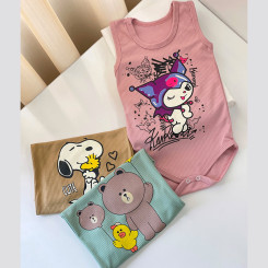 لباس رکابی زیردکمه دار نوزاد و بچه گانه نخی کبریتی mynini baby bodysuit