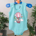 لباس رکابی زیردکمه دار نوزاد و بچه گانه نخی فیروزه ای فیل و بالن mynini baby bodysuit