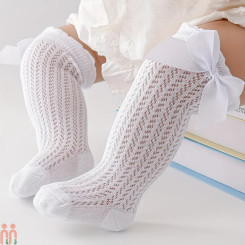 جوراب تور دخترانه مجلسی ساق بلند پاپیون دار نخ پنبه ای نوزاد و کودک girl bow tie socks