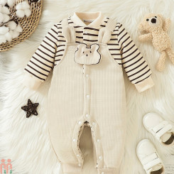 سرهمی داخل خز نوزاد و کودک وارداتی اورجینال کرم نسکافه ای خرگوش baby warm cute jumpsuits