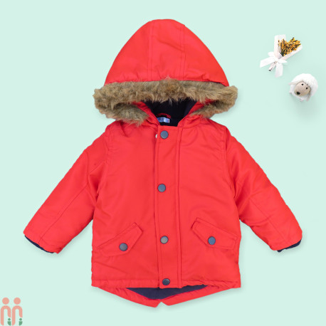 کاپشن گرم بچه گانه کلاه دار وارداتی 3 لایه قرمز مارک پپکو Pepco baby warm hooded coat