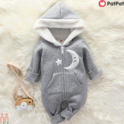 سرهمی گرم کلاهدار نوزاد و کودک توکُرکی وارداتی طوسی ماه و ستاره مارک اورجینال پت پت pat pat baby jumpsuits