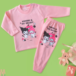 لباس بلوز شلوار نوزاد و کودک دخترانه نخی صورتی کرومی Kuromi clothes set