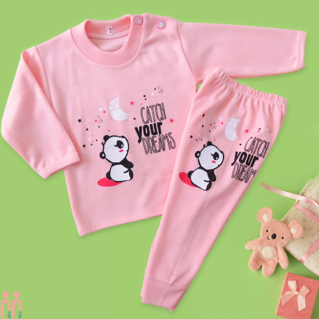 لباس بلوز شلوار نوزاد و کودک دخترانه نخی صورتی پاندا Baby clothes set لباس بلوز شلوار نوزاد و کودک دخترانه نخی صورتی پاندا Baby clothes set