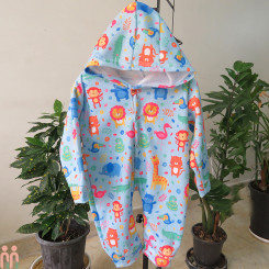 سرهمی کلاهدار مخمل دورو نوزاد و کودک آبی حیوانات baby new fleece jumpsuits