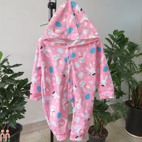 سرهمی کلاهدار مخمل دورو نوزاد و کودک صورتی خرگوش baby new fleece jumpsuits سرهمی کلاهدار مخمل دورو نوزاد و کودک صورتی خرگوش baby new fleece jumpsuits