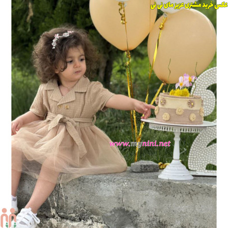 لباس مجلسی دخترانه پیراهن آستین کوتاه نسکافه ای طرح نوژا Girl Nozha model dress