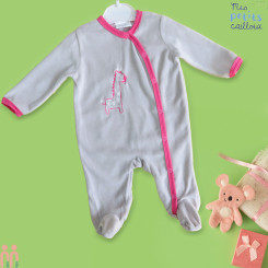 سرهمی مخمل گرم نوزاد وارداتی طوسی صورتی زرافه مارک اورجینال مس پتیتس mes petits baby new fleece jumpsuits