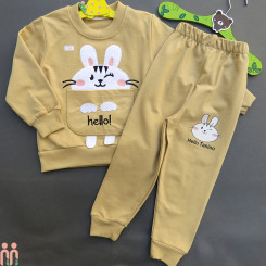 بلوز و شلوار دورس دخترانه خرگوش نسکافه ای 1 تا 2 سال Rabbit set clothes