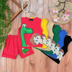 رکابی و شلوارک نخی بچه گانه دایناسور و بچه kids clothes set