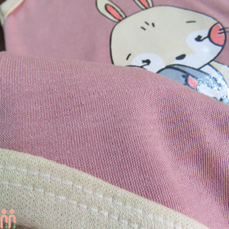 لباس ست نوزادی دخترانه بادی رکابی و مانتو و شلوار نخی 3 تکه کالباسی کرمی خرگوش Baby new cotton clothes set