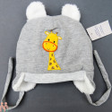 کلاه نوزاد روگوشی داخل خزدار گرم زرافه طوسی Baby warm hats