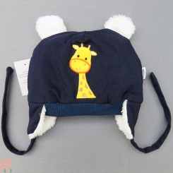 کلاه نوزاد روگوشی داخل خزدار گرم زرافه سرمه ای Baby warm hats