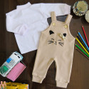 بیلر بلند دخترانه بیسکویتی نوزاد و بچه گانه کرم نسکافه ای گربه kids billersuit clothes