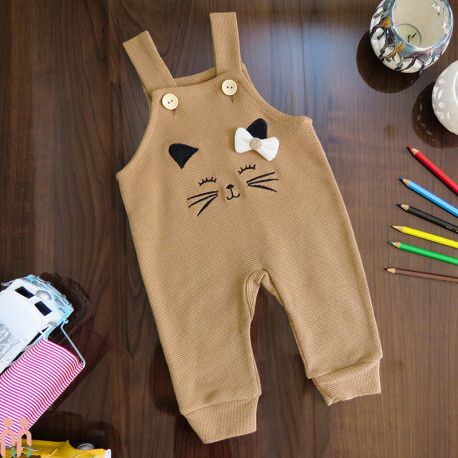 بیلر بلند دخترانه بیسکویتی نوزاد و بچه گانه نسکافه ای گربه kids billersuit clothes بیلر بلند دخترانه بیسکویتی نوزاد و بچه گانه نسکافه ای گربه kids billersuit clothes