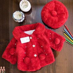 شنل و کلاه قرمز خز دخترانه 3 لایه girl warm red hooded cape