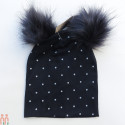 کلاه پوم پوم بچه گانه 2 لایه نخی خالدار سرمه ای baby cotton pom pom hat